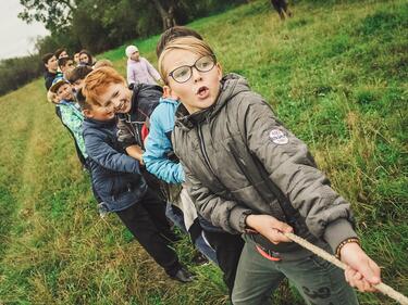 Children playing tug of war