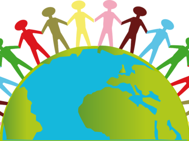 The earth with cartoon cutouts around the perimeter