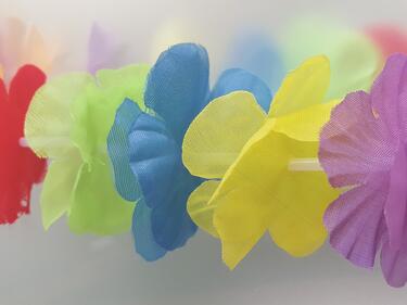 A multicoloured fabric lei necklace