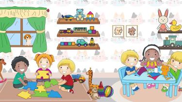Kindergarten Calendar Children playing in a classroom