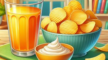 Cartoon picture of juice and ripple chips