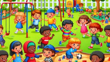 Cartoon Children playing on a playground