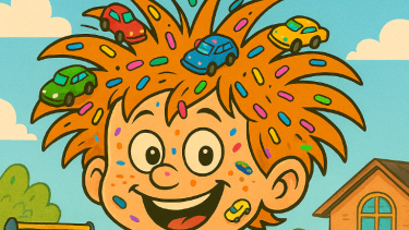 child with spikey hair with glitter and cars in it Do what you want with your hair